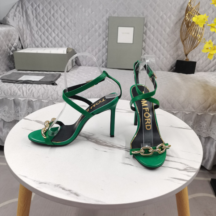 Tom Ford 10,5 cm Skinn Kjede av Gull Sandal I Grønt