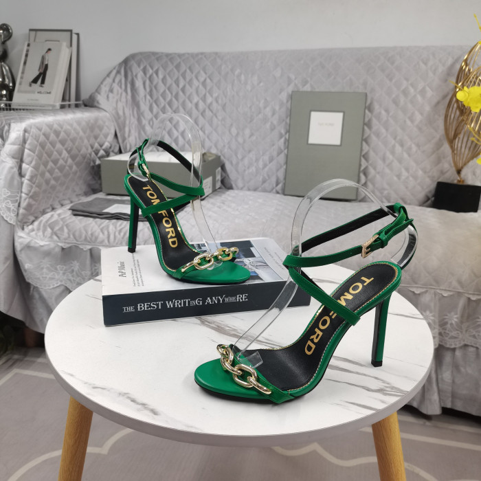 Tom Ford 10,5 cm Skinn Kjede av Gull Sandal I Grønt