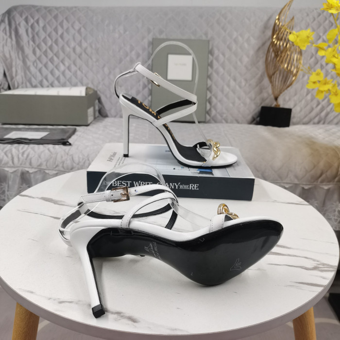 Tom Ford 10,5 cm Skinn Kjede av Gull Sandal I Hvit