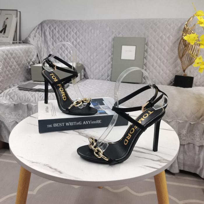 Tom Ford 10,5 cm Skinn Kjede av Gull Sandal I Svart