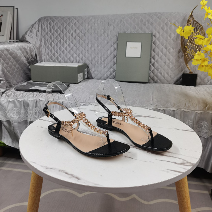 Tom Ford-Zenith-Kjede-Pyntet Lizard-Effekt Skinn Slingback Sandal I Svart