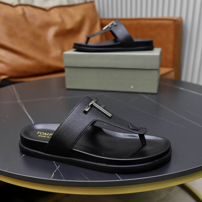 Tom Ford Menns Skinn Flip-Flops I Black03