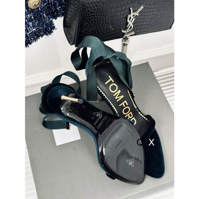 Tom Ford 10cm Silke Bånd av Fløyel Sandal I Grønt