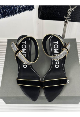 Tom Ford 10cm Fløyel Asymmetrisk Crystal Sandal I Black08