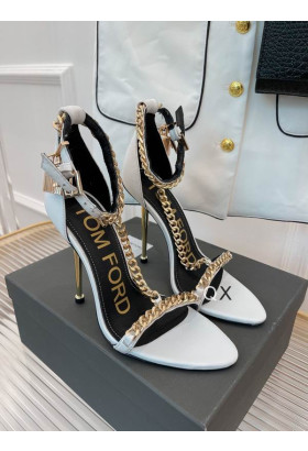 Tom Ford Skinn Chain Point-Toe-Ankel-Strap Sandaler Hvit