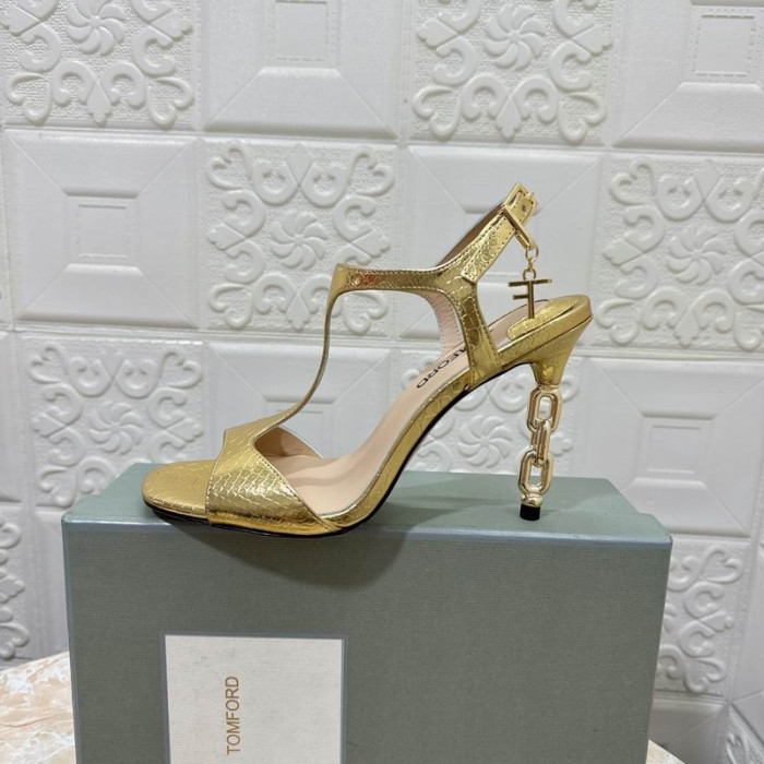 Metalowy Łańcuch Tom Ford z Wężowej Skóry z Wytłoczonym 10,5 cm, Sandały Angelina Ze Złota