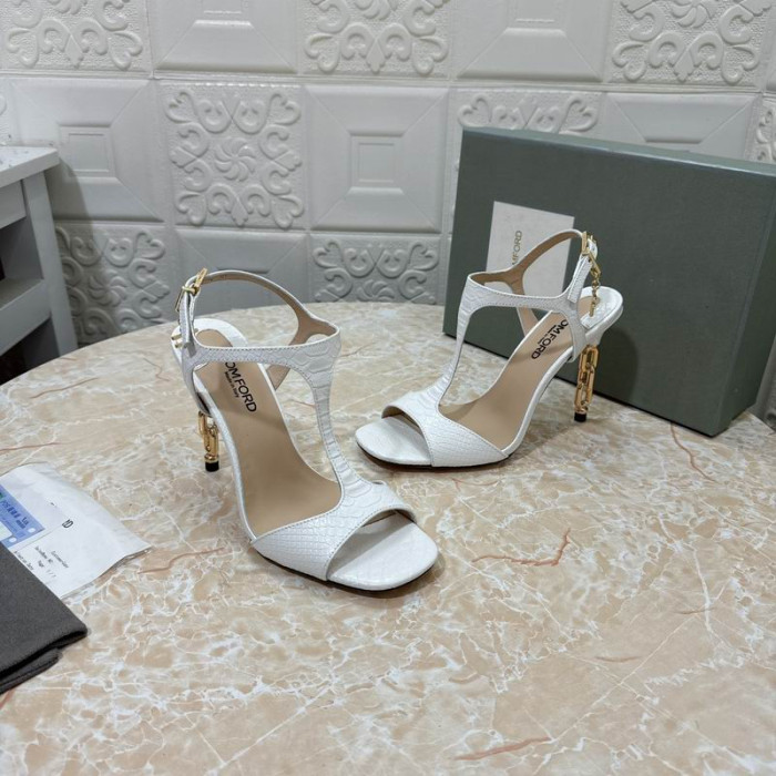 Sandały Angelina na Metalowym Łańcuszku z Wężowej Skóry Tom Ford Tłoczone 10,5 cm Kolor Biały