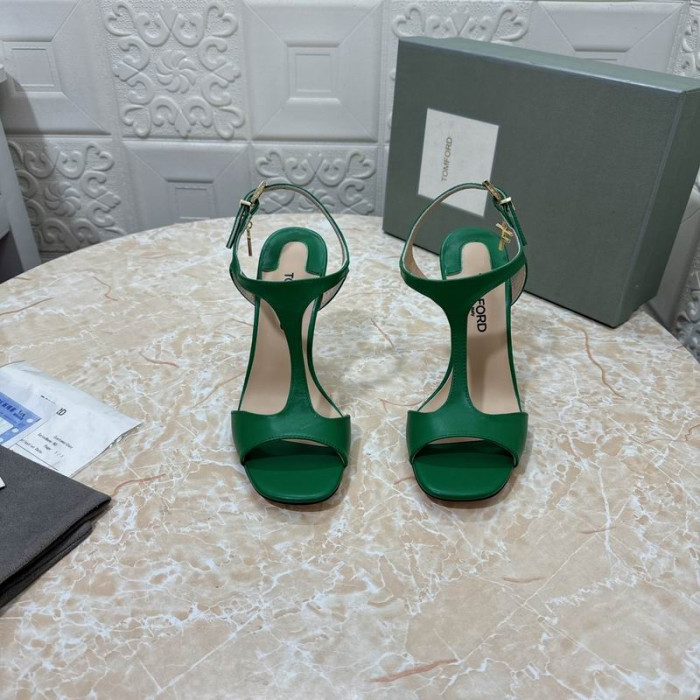 Sandały Angelina z Błyszczącej Skóry Ze Srebrnym Metalowym Łańcuchem Tom Ford 10,5 cm Zielony