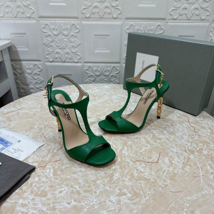 Sandały Angelina z Błyszczącej Skóry Ze Srebrnym Metalowym Łańcuchem Tom Ford 10,5 cm Zielony