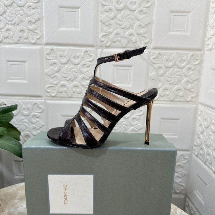 Sandały Paradis Cage z Fakturą Krokodylej Skóry Tom Ford 10,5 cm, Ciemno-brązowy Kolor