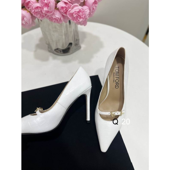 Czółenka Tom Ford Z Ostrym Czubkiem i Klamrą z Krokodylej skóry z Wytłoczonym 10 cm, Biały