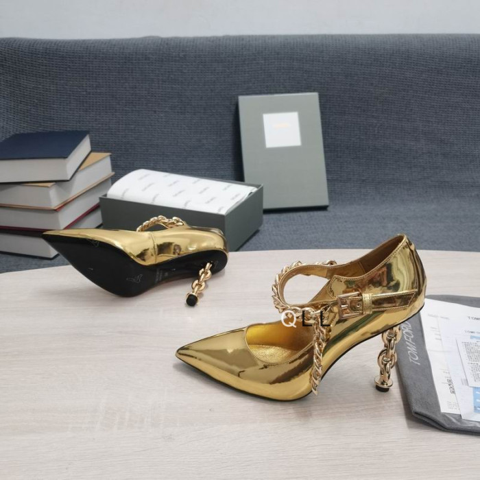 Tom Ford, Lakierowana Skóra, Metalowy Łańcuch, Wskazał Wysokie Obcasy Ze Złota