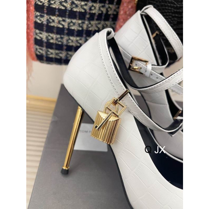 Tom Ford Krokodyl Wzór Zamku Kostki Pasek Toe Pompy W Kolorze Białym