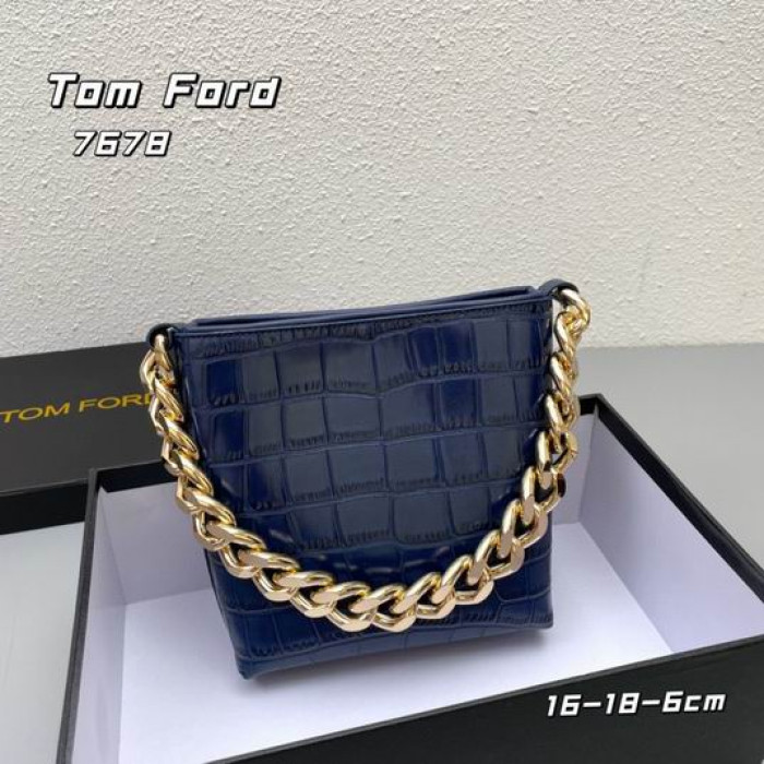Torba pod Pachami Z Wzorem Krokodylej Skóry na Grubym Łańcuchu Tom Ford Niebieski