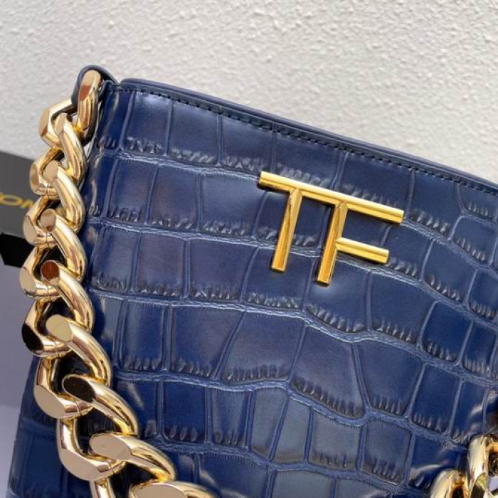 Torba pod Pachami Z Wzorem Krokodylej Skóry na Grubym Łańcuchu Tom Ford Niebieski