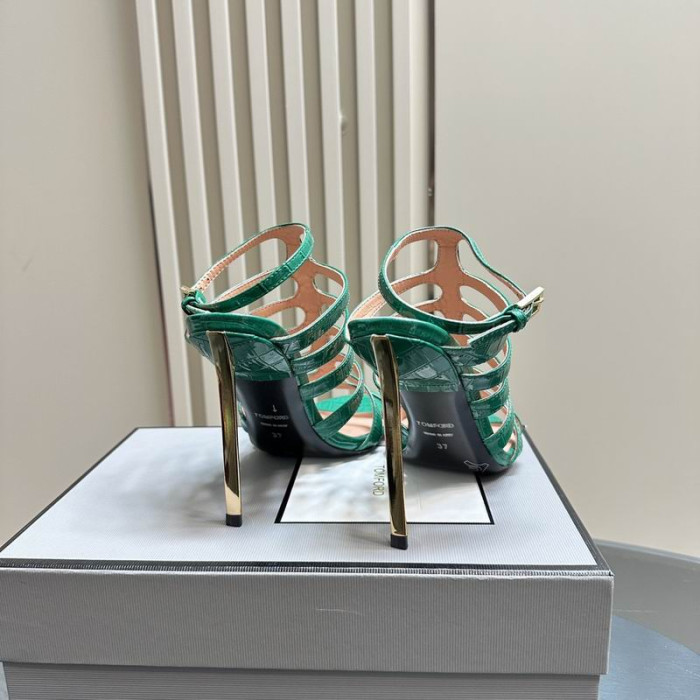Sandały Tom Ford z Krokodylej skóry z Wzorem 10 cm W Klatce Zielony