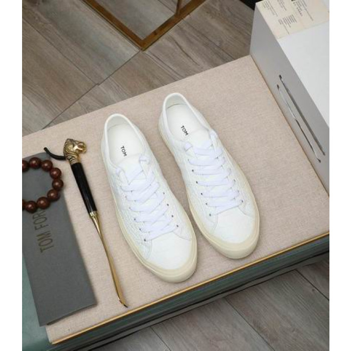 Niskie trampki Tom Ford Crocodile Cambridge sznurowane Biały