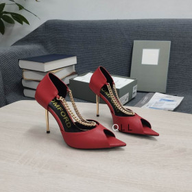 Skórzane, Metalowe, czółenka Tom Ford Open Toe Czerwony