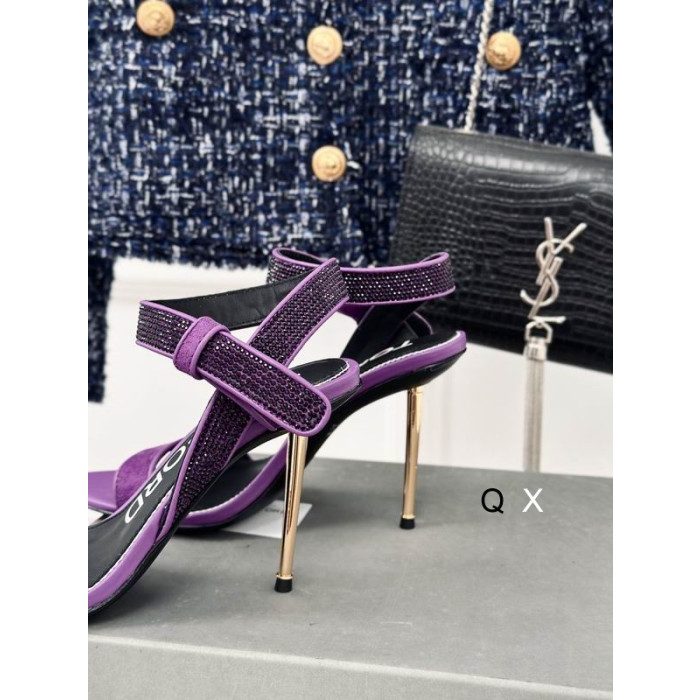Tom Ford 10cm Catifea Asimetrice Cristal Sandale În Purple05