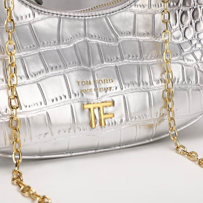 Tom Ford Femei Mini Crocodil Model De Geantă De Umăr Din Argint