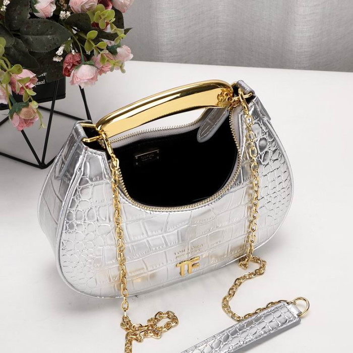 Tom Ford Femei Mini Crocodil Model De Geantă De Umăr Din Argint