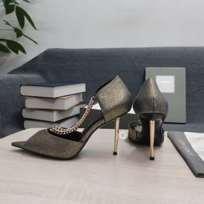 Tom Ford Metal Open Toe Pompe În Aur Negru