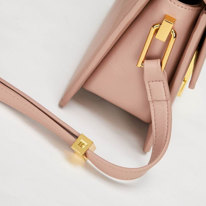 Tom Ford Piele Și Aur Catarama Logo-Ul Mini Geanta De Umar In Roz 