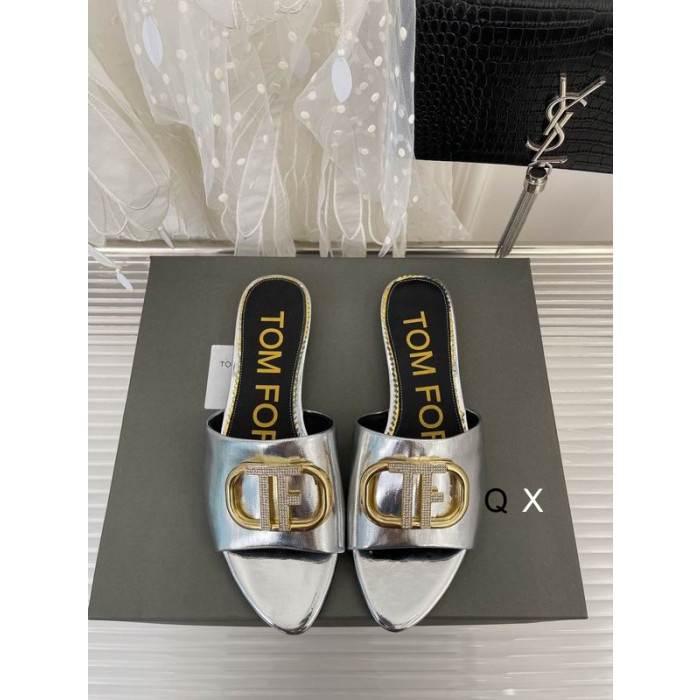 Tom Ford din Piele de Brevet TF Logo-ul Slide Din Argint