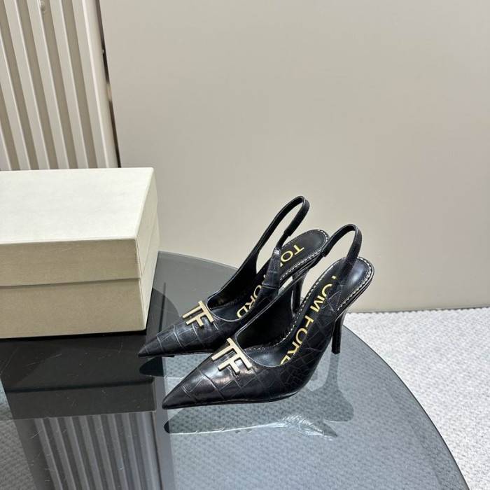Tom Ford 10cm Piele de Crocodil Angelina Slingback În Negru