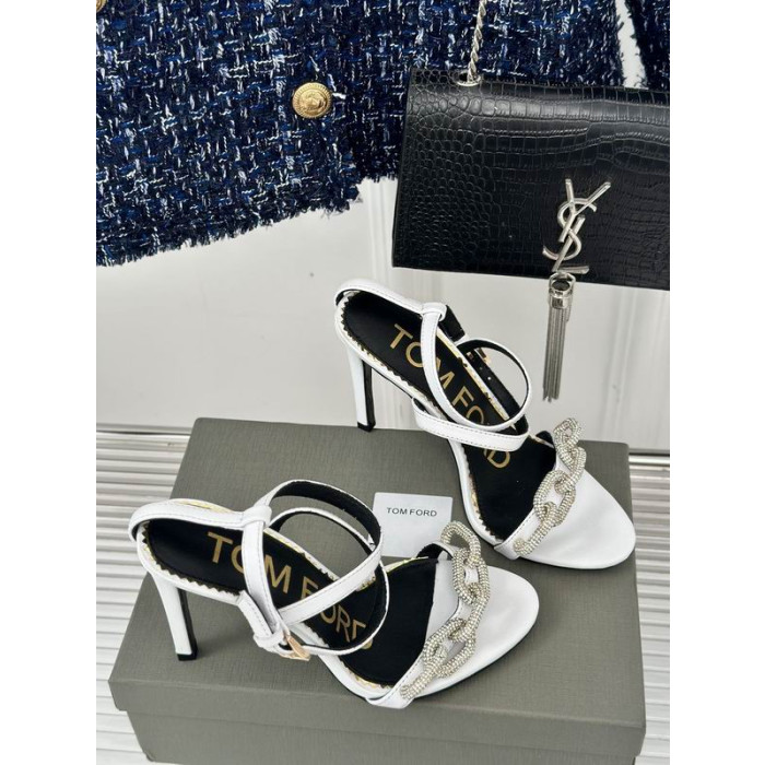 Tom Ford 10cm Piele Lanț de Argint Sandale În Alb