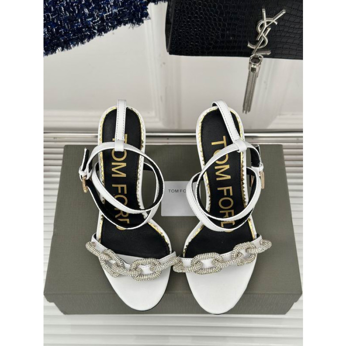 Tom Ford 10cm Piele Lanț de Argint Sandale În Alb
