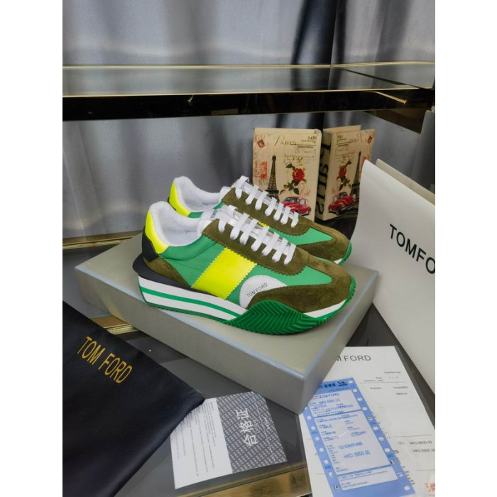 Tom Ford Piele De Căprioară Material Tehnic James Sneaker În Verde/Galben 011