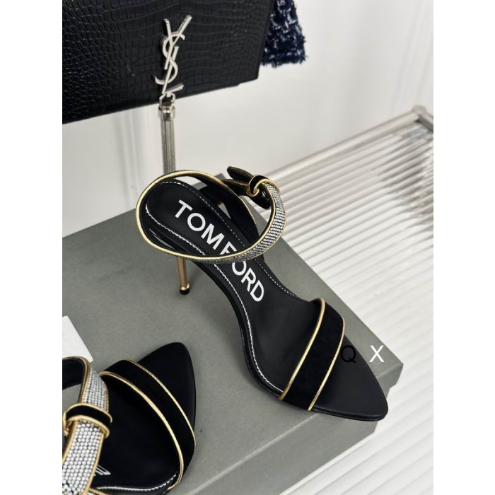 Tom Ford 10 cm Velvet Asymetrický Crystal Sandál V Black08