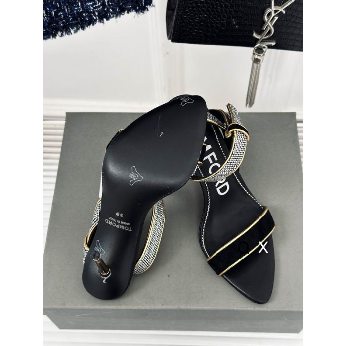 Tom Ford 10 cm Velvet Asymetrický Crystal Sandál V Black08