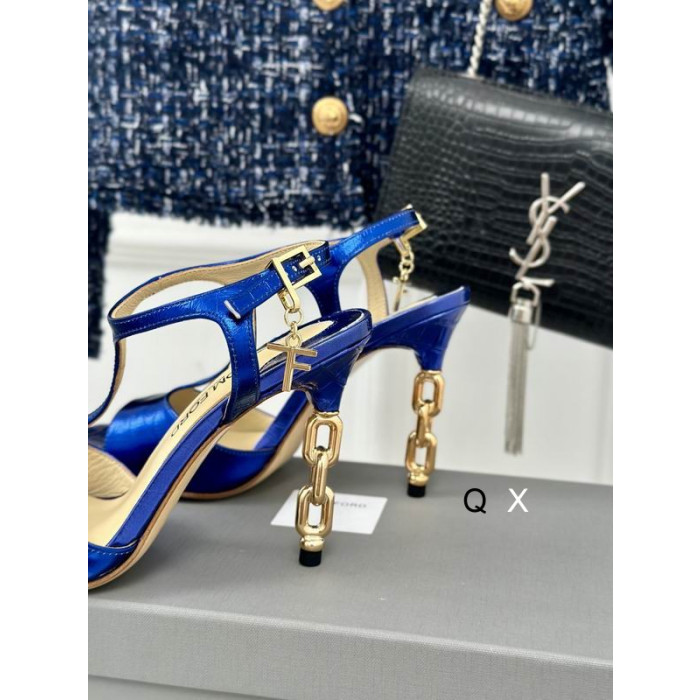 Tom Ford 10.5 cm Kovová Reťaz Pečiatkou Krokodílej Kože Angelina Sandál V Tmavo Modrá