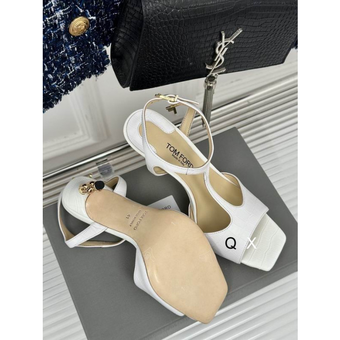 Tom Ford 10.5 cm Kovová Reťaz Pečiatkou Krokodílej Kože Angelina Sandál V Bielom
