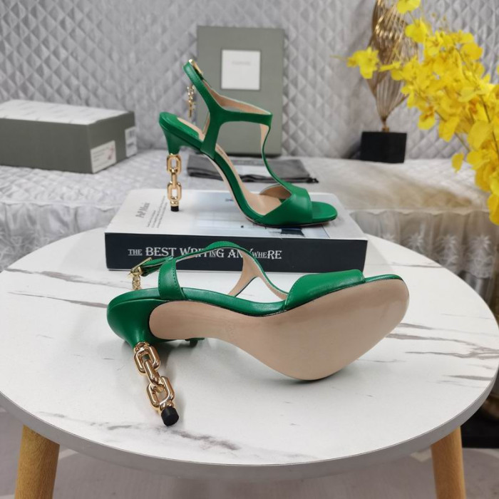 Tom Ford 10.5 cm Lesklé Kožené Zlaté Kovové Reťaze Angelina Sandál V Zelenom