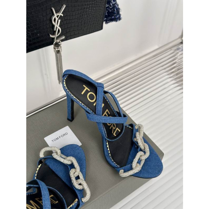 Tom Ford 10 cm Strieborné Reťaze Sandál V Modrej