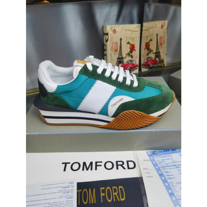 Tom Ford Semiš Technické Tkaniny James Teniska Zelené/Modré 047