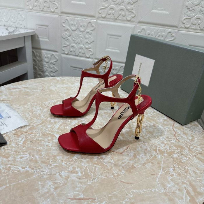 Sandale i To Od Sjajnu Kožu Sa Srebrnim Metalnim Lancem Tom Ford 10,5 cm Crvene Boje