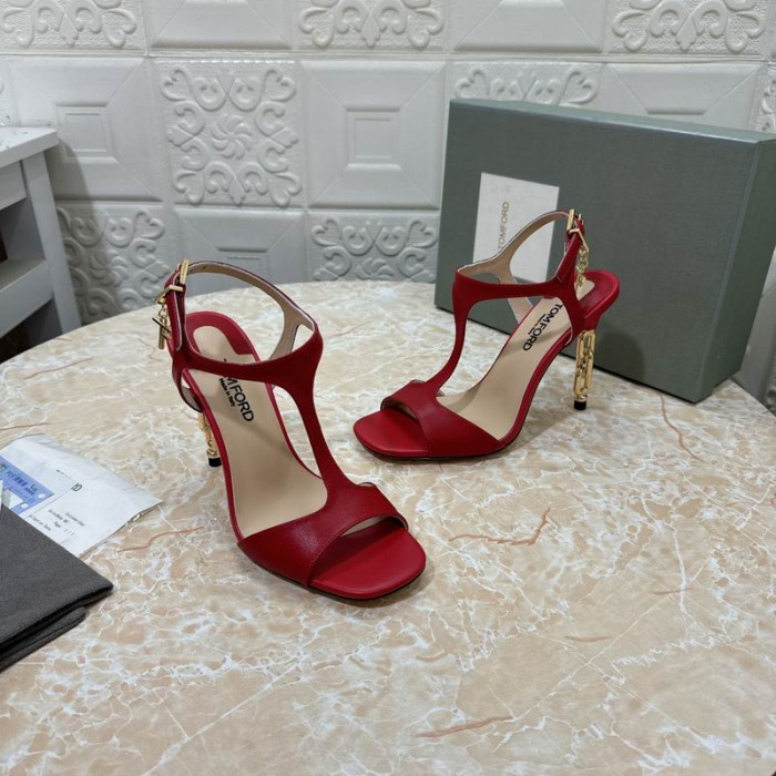 Sandale i To Od Sjajnu Kožu Sa Srebrnim Metalnim Lancem Tom Ford 10,5 cm Crvene Boje