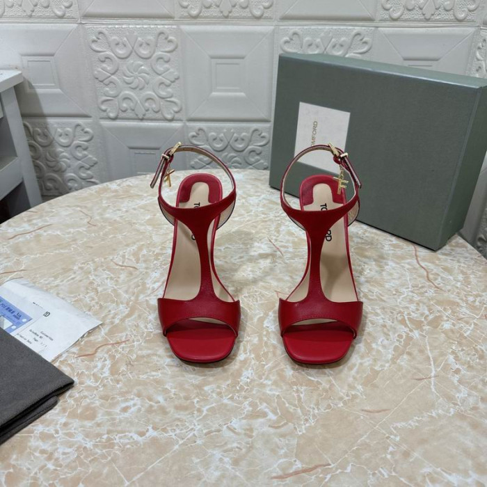 Sandale i To Od Sjajnu Kožu Sa Srebrnim Metalnim Lancem Tom Ford 10,5 cm Crvene Boje