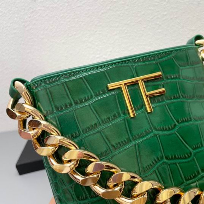 Torba za ispod pazuha S Uzorkom Krokodilske Kože na Debelom Lancu Tom Ford Zelene Boje