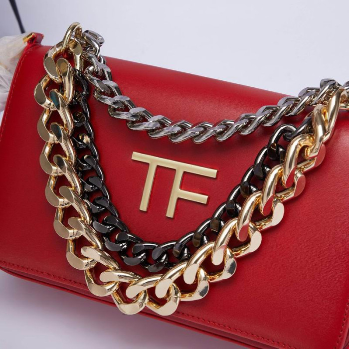Kožna torba Preko ramena sa Zlatnim Srebrnim Lancem Tom Ford, Kožnu Torbu Crvene Boje 