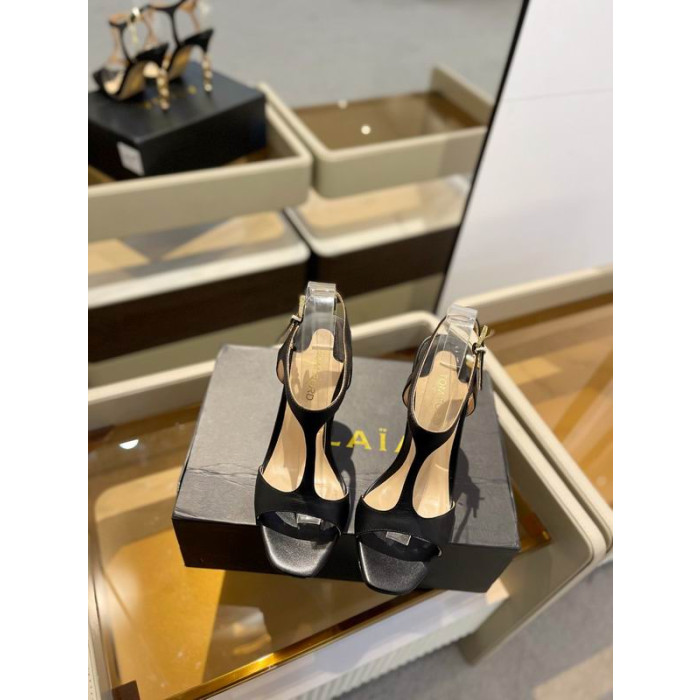 Sandale i To od Sjajnu Kožu sa Zlatnim Lancem Tom Ford 10,5 cm, Crne Boje