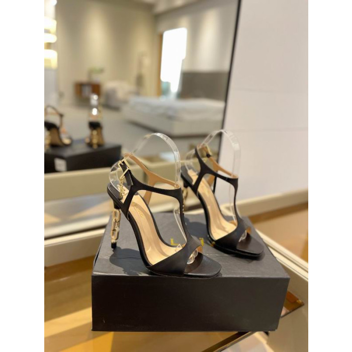 Sandale i To od Sjajnu Kožu sa Zlatnim Lancem Tom Ford 10,5 cm, Crne Boje