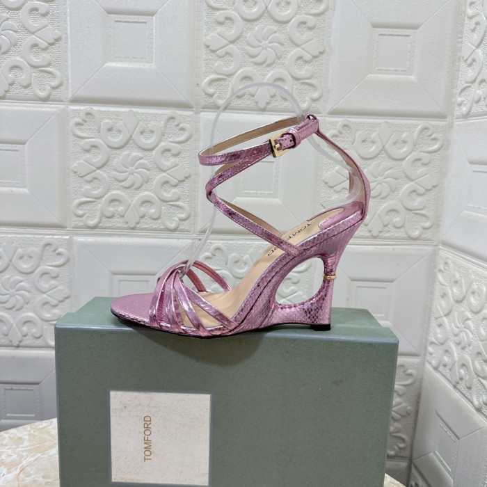Ružičaste Sandale Na Visoku Petu cipele s Remenčićima i Змеиным po cijeloj površini Tom Ford dužina 10,5 cm