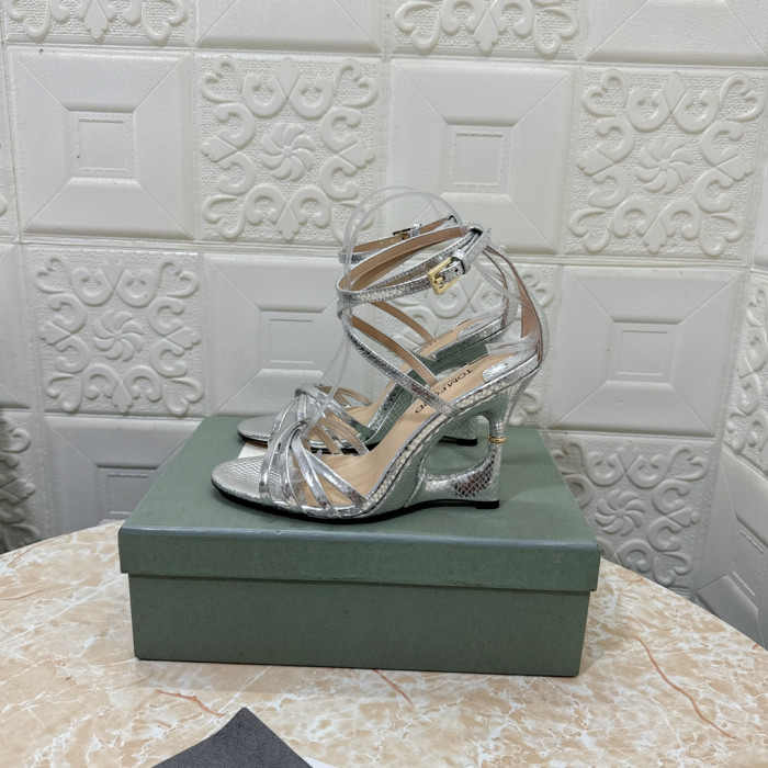Srebrne Sandale Na Visoku Petu cipele s remenčićima i Змеиным po cijeloj površini Tom Ford dužina 10,5 cm