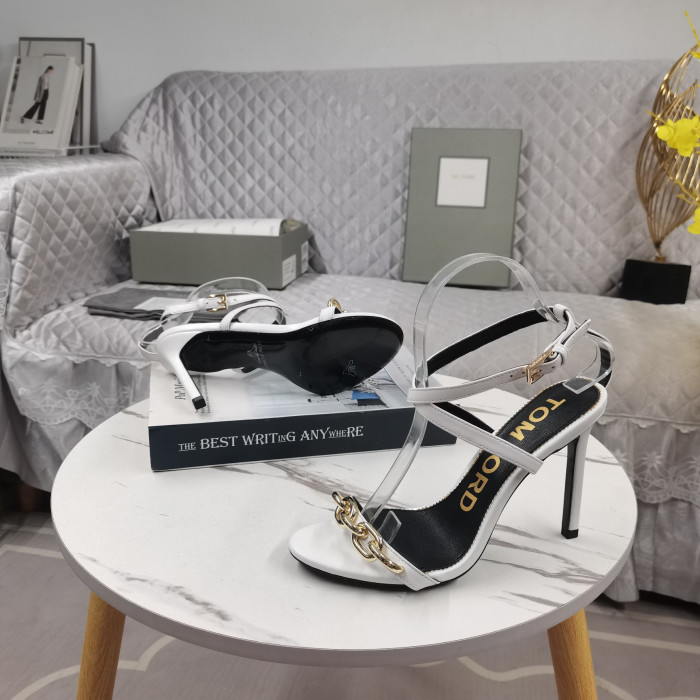 Sandale Toma Forda od kože sa Zlatnim Lancem Dužine 10,5 cm, Bijele Boje