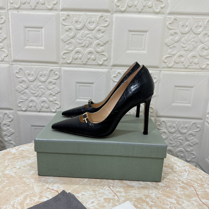 Tom Ford Na Visoku Petu S Oštrim Vrhom i Крокодиловым po cijeloj površini 10,5 cm, Crne Boje